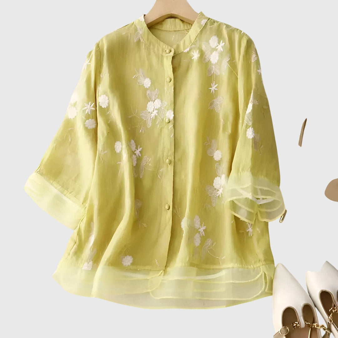 Annie | Elegant Top with Embroidered Flowers