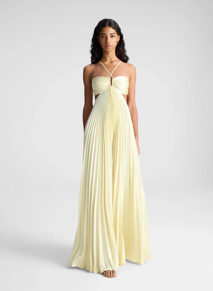 Solaria – Pleated Satin Tie-Back Gown