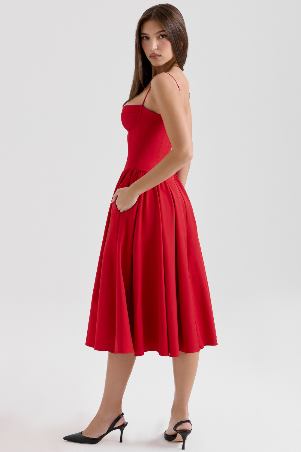 Solène – Corset Twill Midi Dress