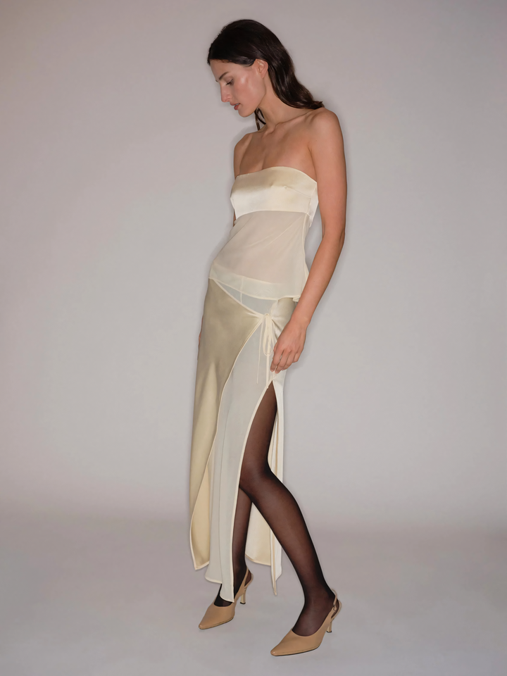 Lunara – Sheer Draped Strapless Dress