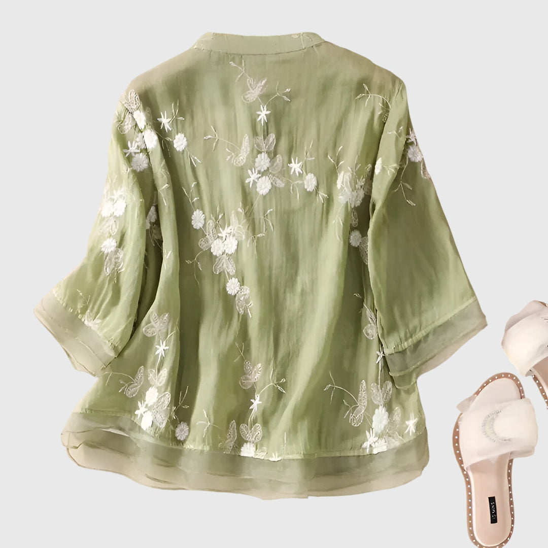 Annie | Elegant Top with Embroidered Flowers