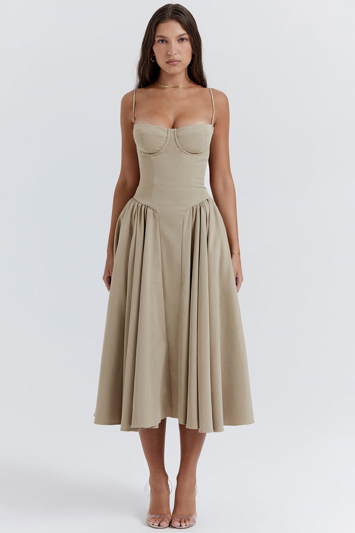 Solène – Corset Twill Midi Dress