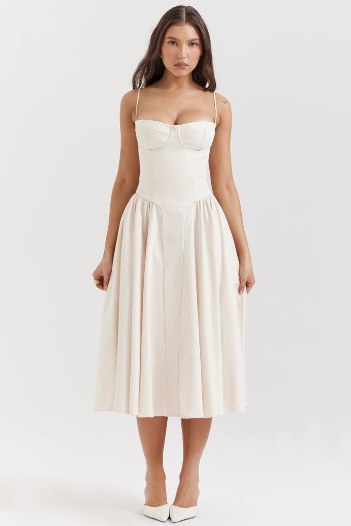 Solène – Corset Twill Midi Dress