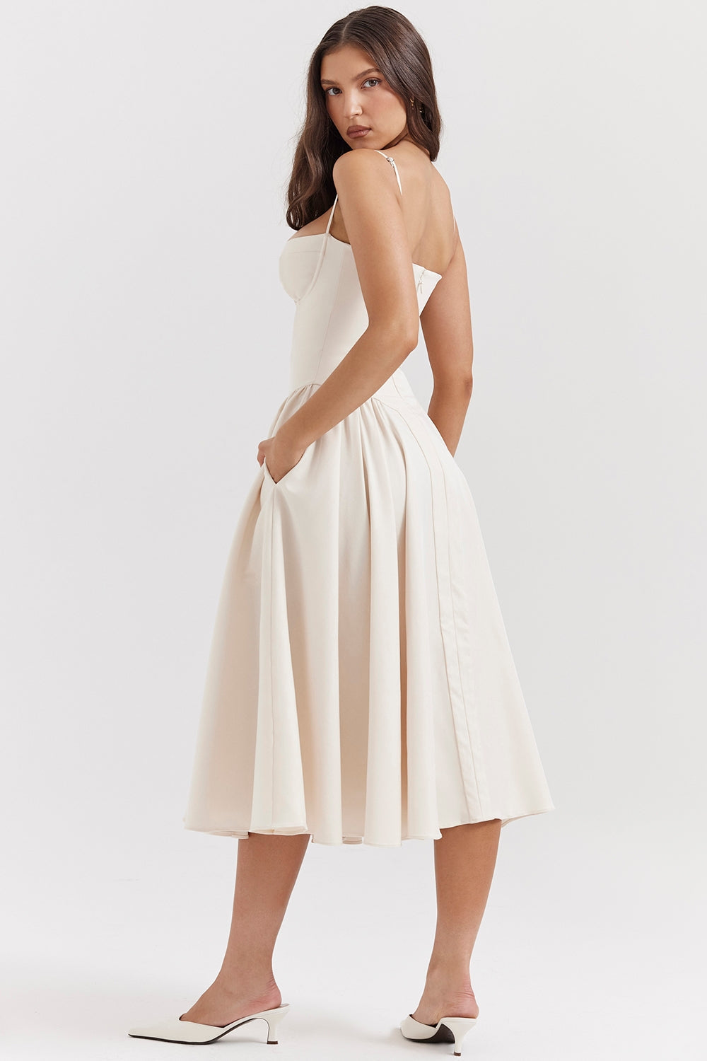 Solène – Corset Twill Midi Dress